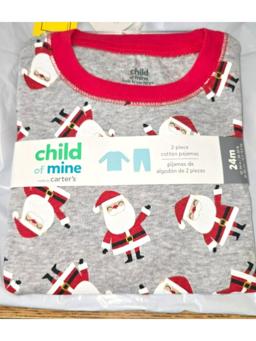 Baby Santa Pajamas Christmas Grey and Red Two-Piece Cotton 24 Months LH4121